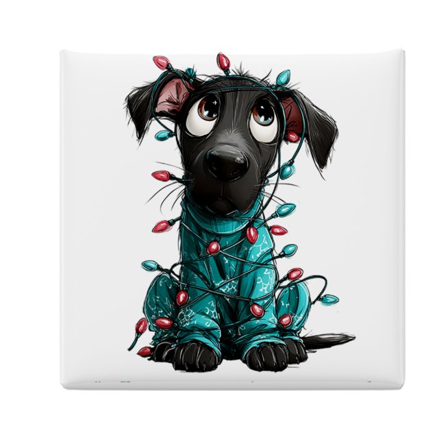 Whimsical Black Dog Christmas Magnet (Whimsical Black Dog Christmas Magnet by PiggyPrint Stickers)