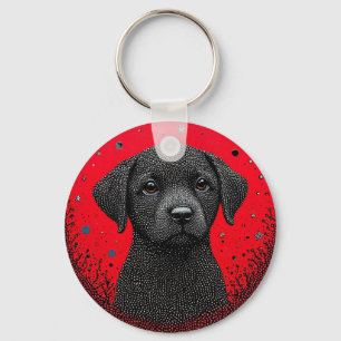 Whimsical Black Dog Key Ring