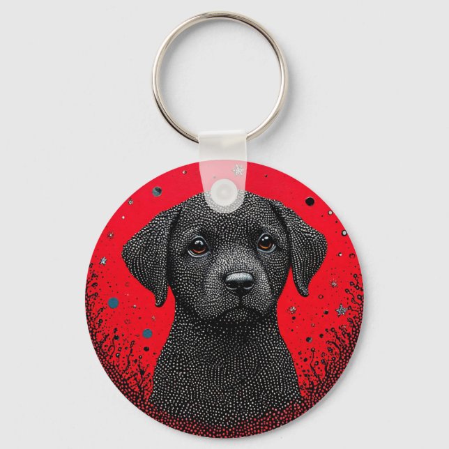 Whimsical Black Dog Key Ring (Front)