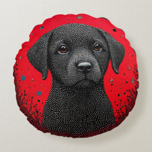Whimsical Black Dog Round Cushion