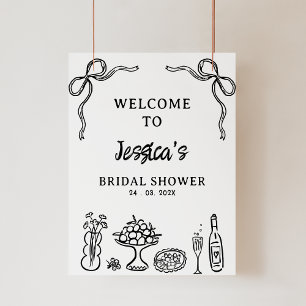 Whimsical Black Drawn Bridal Shower Welcome Sign
