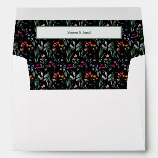 Whimsical Black Floral watercolor Wedding Envelope