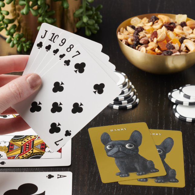Whimsical Black Frenchie Mustard Yellow Dog Tote Playing Cards (In Situ)