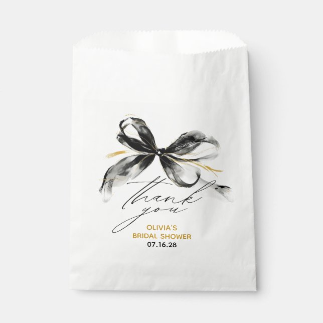 Whimsical Black Gold Bow Thank You Favour Bags (Front)