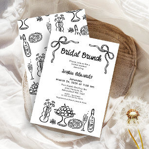 Whimsical Black Hand Drawn Bridal Brunch Shower Invitation