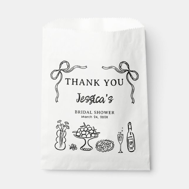 Whimsical Black Hand Drawn Bridal Shower Paper Favour Bags (Front)