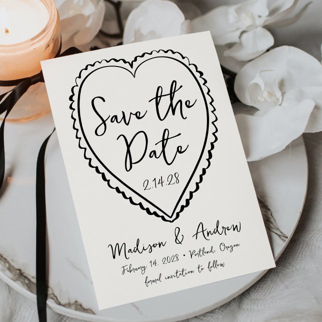 Whimsical Black Heart Wedding Save The Date (Creator Uploaded)