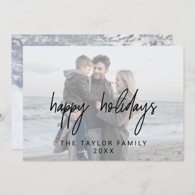 Whimsical Black Holidays 2 Horizontal Photos Holiday Card (Front/Back)