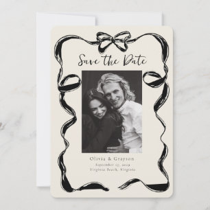 Whimsical Black Ivory Photo Bow Save the Date