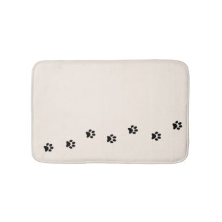 Whimsical Black Kitty Paw Print Ivory Bath Mat
