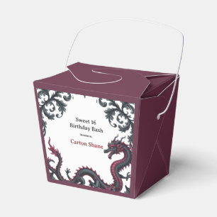 Whimsical Black Red Dragon Damask Sweet 16 Bash Favour Box