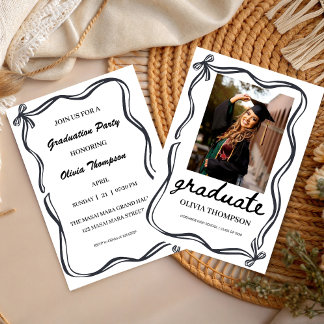 Whimsical Black Ribbon Custom Graduation Party Announcement