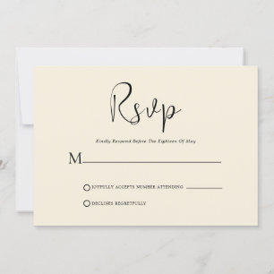 Whimsical Black Script On Beige RSVP Card