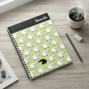 Whimsical Black Sheep Custom Name Spiral Notebook