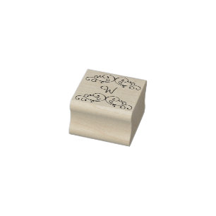 Whimsical Black Swirl Monogram - Rubber Stamp