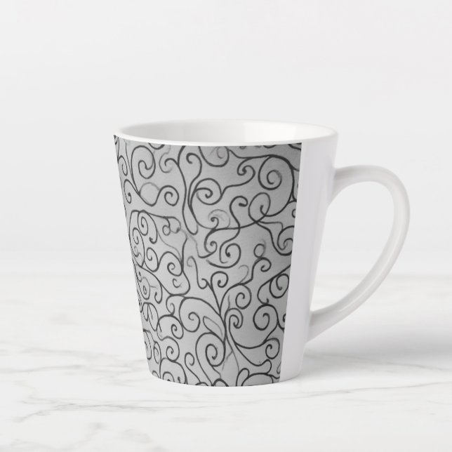 Whimsical black Swirl Pattern Abstract Colourful Latte Mug (Right)