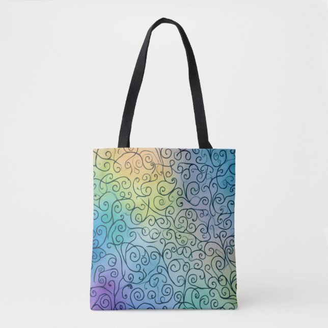Whimsical black Swirl Pattern Abstract Colourful Tote Bag (Front)