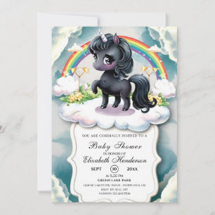 Whimsical Black Unicorn Baby Shower Invitation