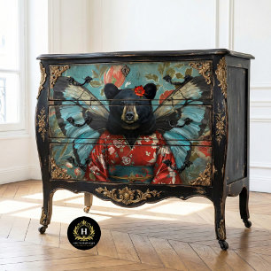 Whimsical Black Vintage Floral Bear Decoupage  Tissue Paper