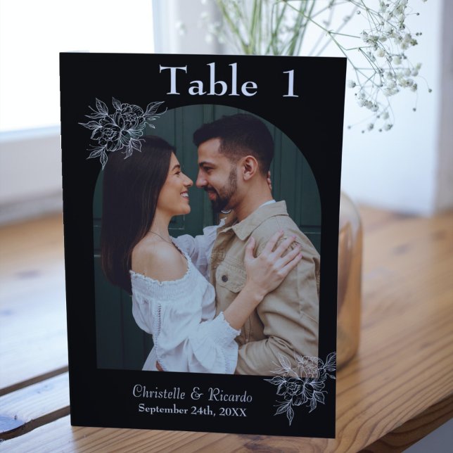 Whimsical black wedding photo table number (Creator Uploaded)
