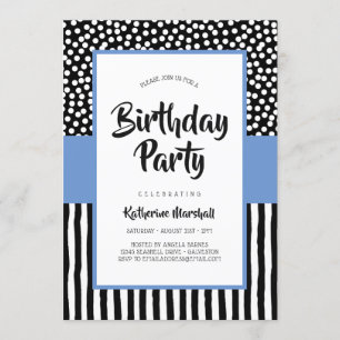 Whimsical Black White and Violet Birthday Invitation