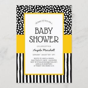 Whimsical Black White and Yellow Baby Shower Invitation
