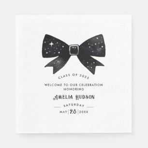 Whimsical Black & White Bow Graduation Party Napkin