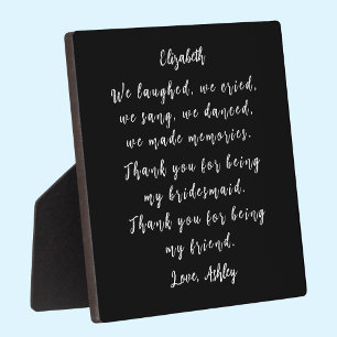 Whimsical Black White Bridesmaid Thank You Poem Plaque