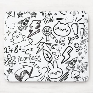 Whimsical Black & White Doodles Mouse Mat