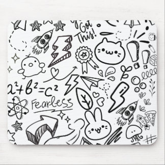 Whimsical Black & White Doodles Mouse Mat