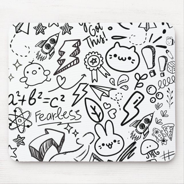 Whimsical Black & White Doodles Mouse Mat (Front)