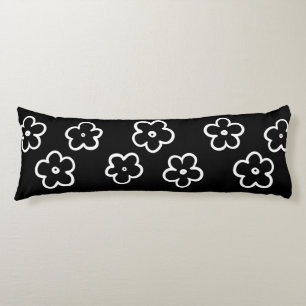 Whimsical Black & White Floral Retro and Cheerful Body Cushion