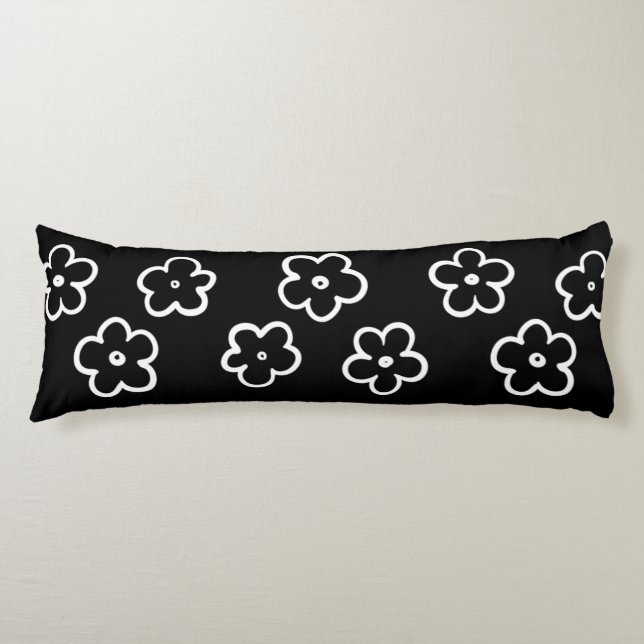 Whimsical Black & White Floral Retro and Cheerful Body Cushion (Front)