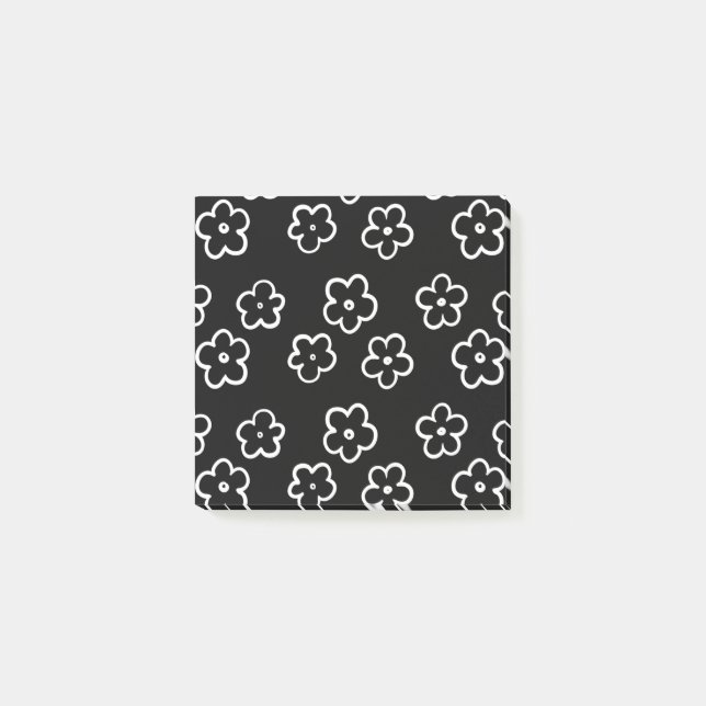 Whimsical Black & White Floral Retro and Cheerful Post-it Notes (Front)