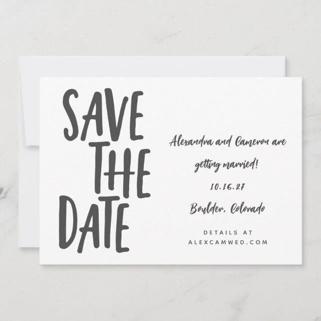 Whimsical Black White Simple Script Handwriting Save The Date (Front)