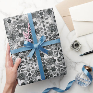 Whimsical Black White Snowflake Abstract Pattern Wrapping Paper