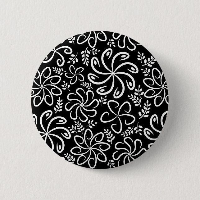 Whimsical Black White Spiral Flower Leafs Pattern 6 Cm Round Badge (Front)