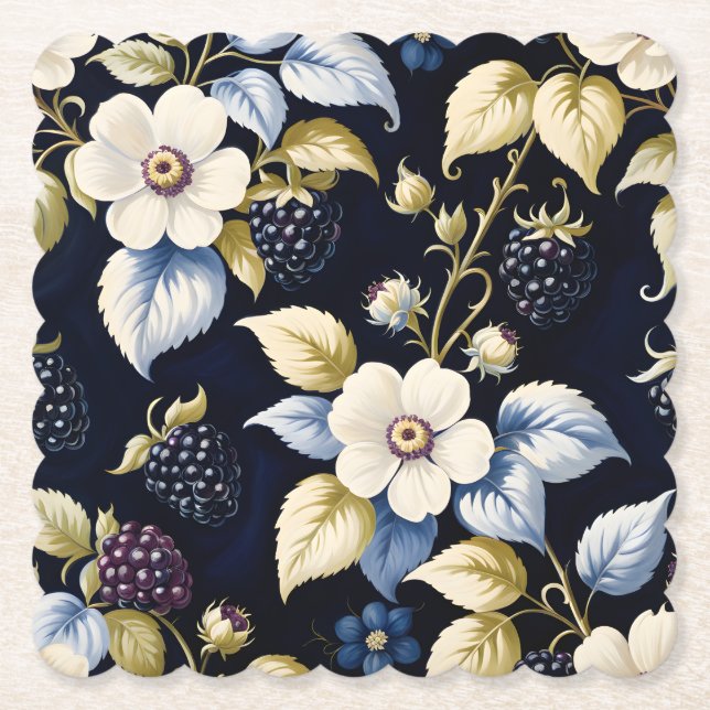 Whimsical Blackberry Botanicals  Paper Coaster (Front)