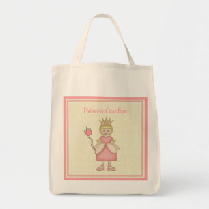 Whimsical Blonde Princess In Pink Monogrammed Tote Bag