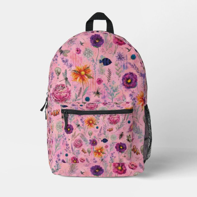 Whimsical Bloom Garden Printed Backpack (Front)