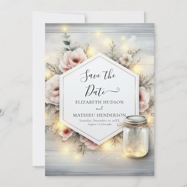Whimsical Bloom Mason Jar Wedding Save The Date (Front)