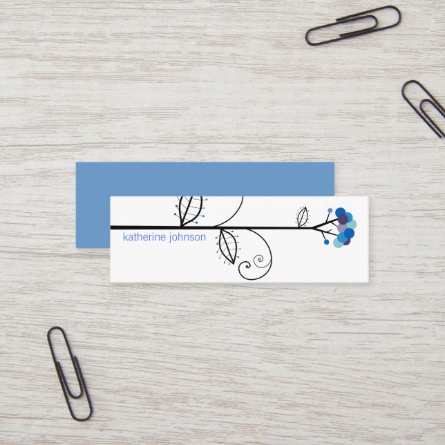 Whimsical Bloom Tree Azure Blue Dots Colourful Mini Business Card (Front/Back In Situ)