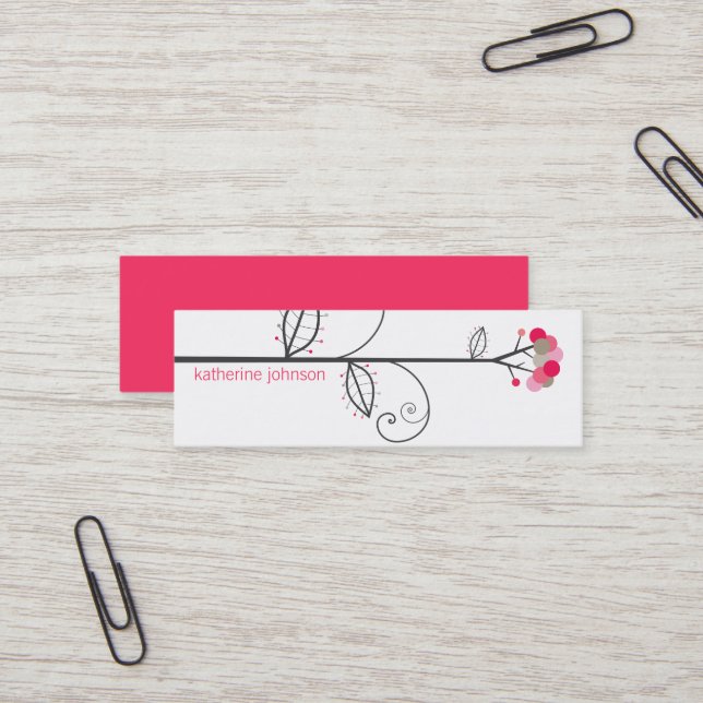 Whimsical Bloom Tree Magenta Pink Dots Colourful Mini Business Card (Front/Back In Situ)