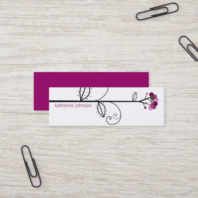 Whimsical Bloom Tree Plum Purple Dots Colourful Mini Business Card (Front/Back In Situ)