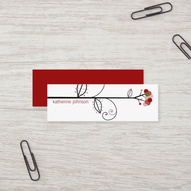 Whimsical Bloom Tree Scarlet Red Dots Colourful Mini Business Card (Front/Back In Situ)