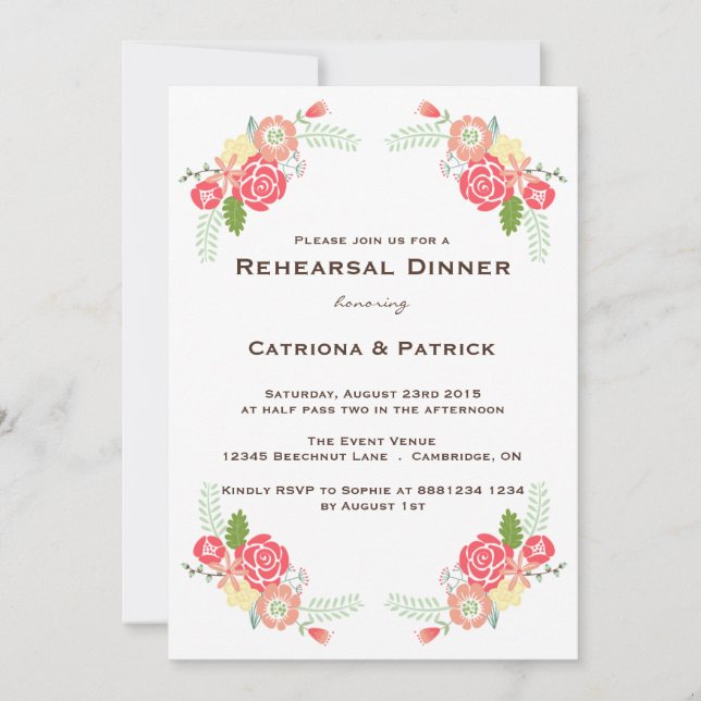 Whimsical Blooms Rehearsal Dinner Invitation (Front)