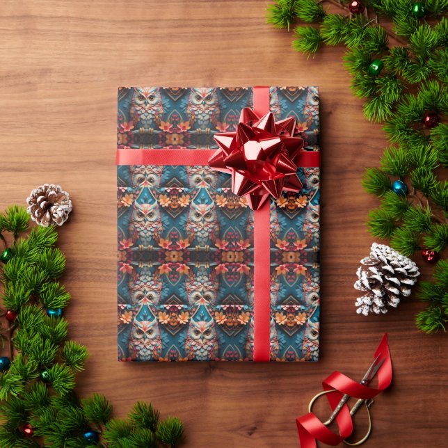 Whimsical Blossoms Coloured Owl Wrapping Paper (Holiday Gift)