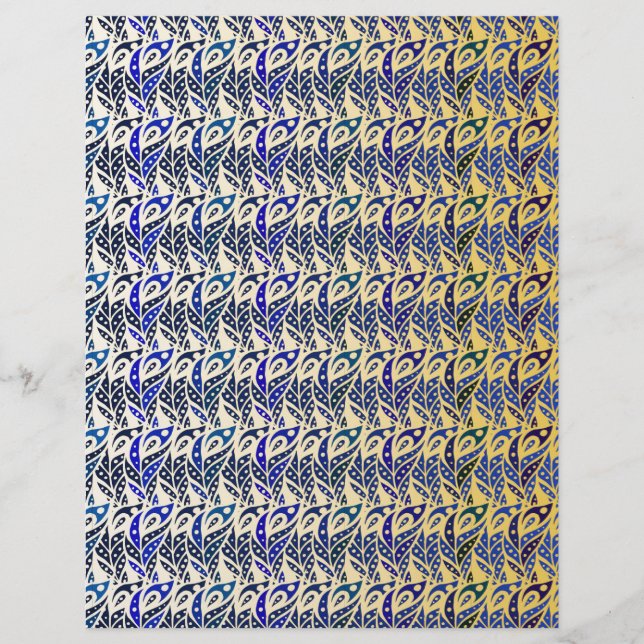 Whimsical blue and gold peacock feather pattern (Front)