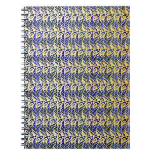 Whimsical blue and gold peacock feather pattern notebook