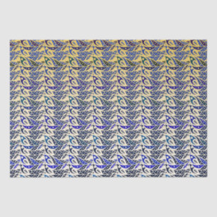 Whimsical blue and gold peacock feather pattern tissue paper